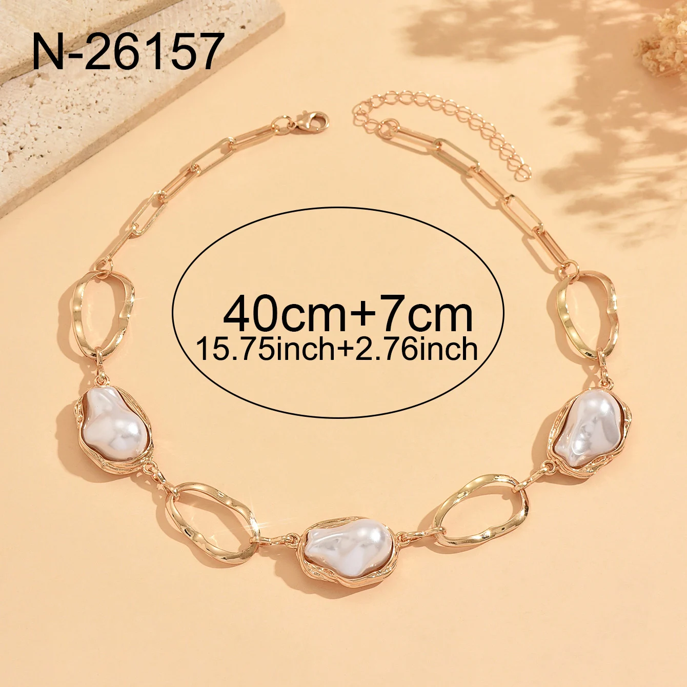 Barocke Kunstperlen-Choker-Halskette Vintage Gold Lange Y-förmige Lariat-Halskette Unregelmäßige Verstellbare Statement-Modeschmuck für Frauen – Detail 12