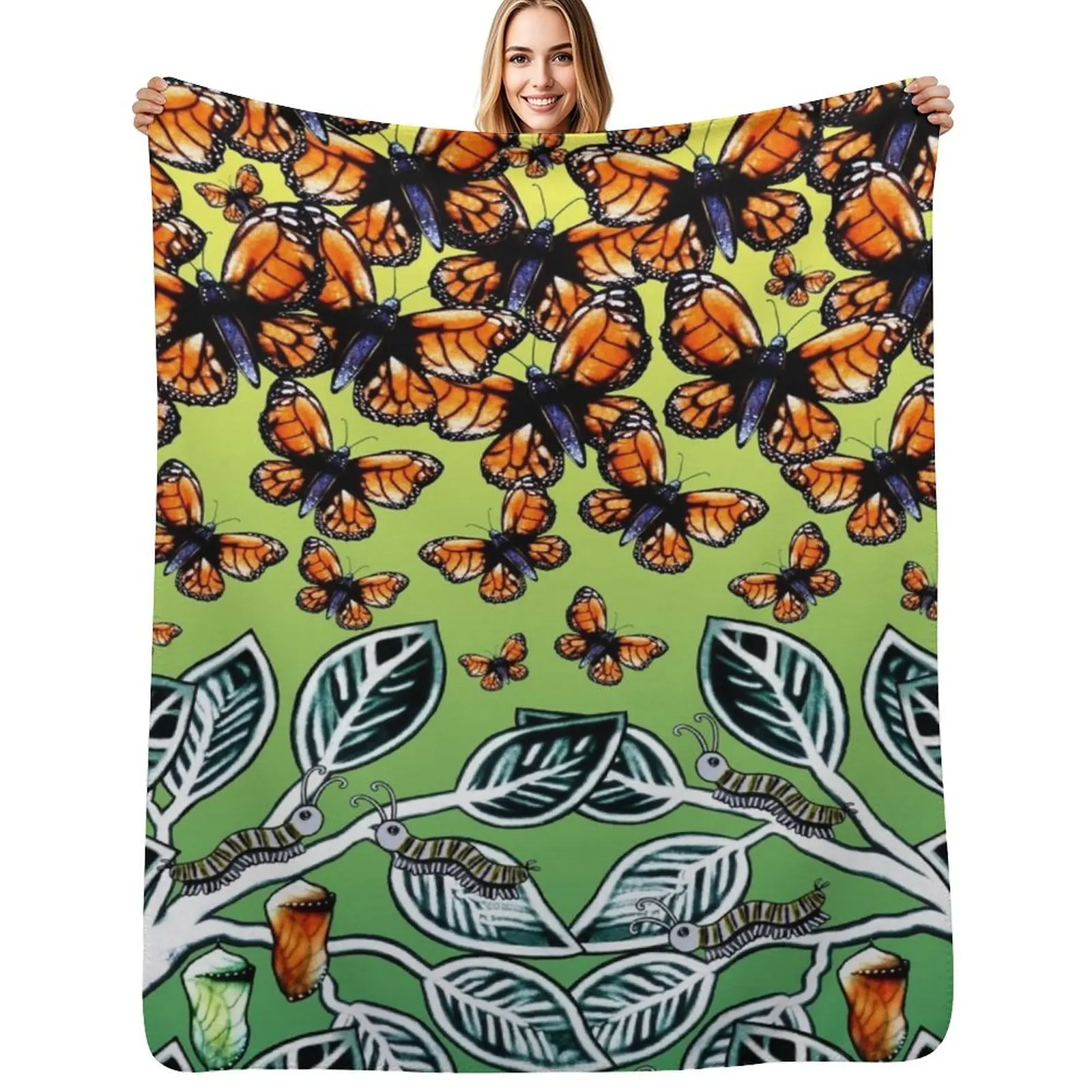 

Monarch Metamorphosis Sand Art Throw Blanket Stylish Decor Blanket Gift for Friends Roommate