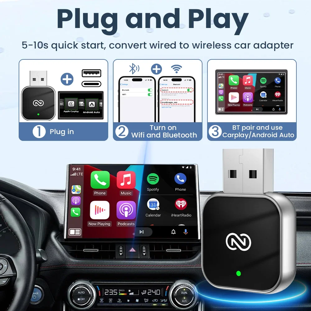 Carplay اللاسلكي التكيف اللاسلكي أندرويد السيارات 2In1 دونغل بلوتوث دونغل التوصيل والتشغيل ل MG أودي بنز فولفو VW أودي بنز #2