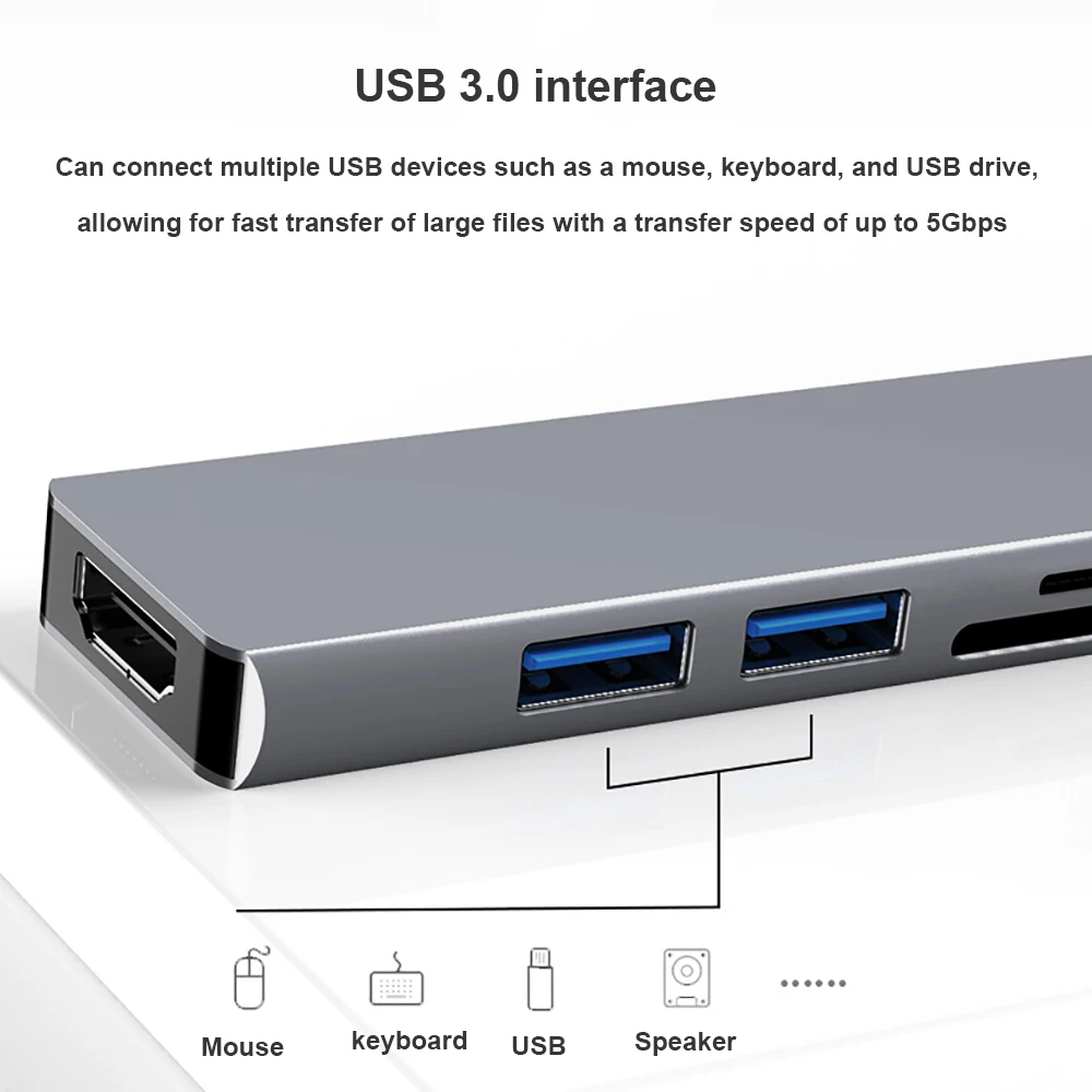 5-in-1 USB C 허브 도킹 스테이션, USB C타입 분배기, 4K HDMI 호환 어댑터, 노트북 맥북용 USB 3.0