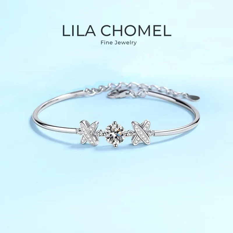 

Girl 18K White Gold Wedding Bracelets Daughter Birthday Gift 1CT Moissanite Diamond Women Valentine's Day PT950 Platinum Jewelry