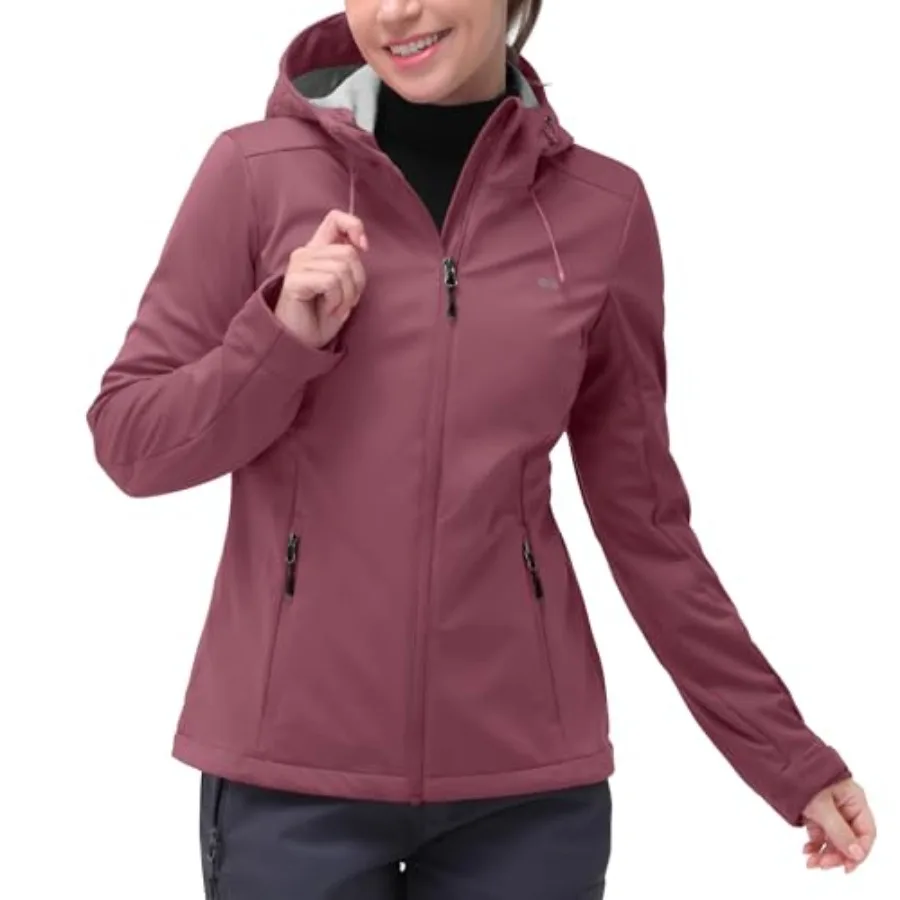 

33, 000Feet Women's Softshell Jacket with Hood Waterproof Lightweight Windbreaker Windproof Rain Shell Jacket for Outdoor Hikin