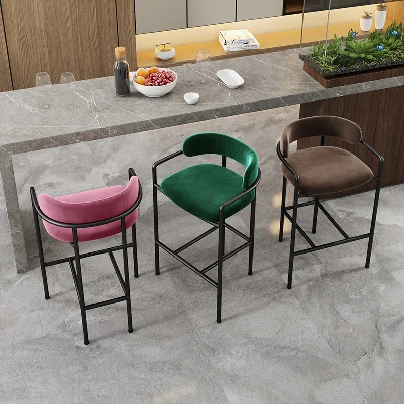 High Dining Nordic Bar Chairs Arm Velvet Gold Leg Luxury Reception Make Up Bar Chairs Designer Iron Tabouret