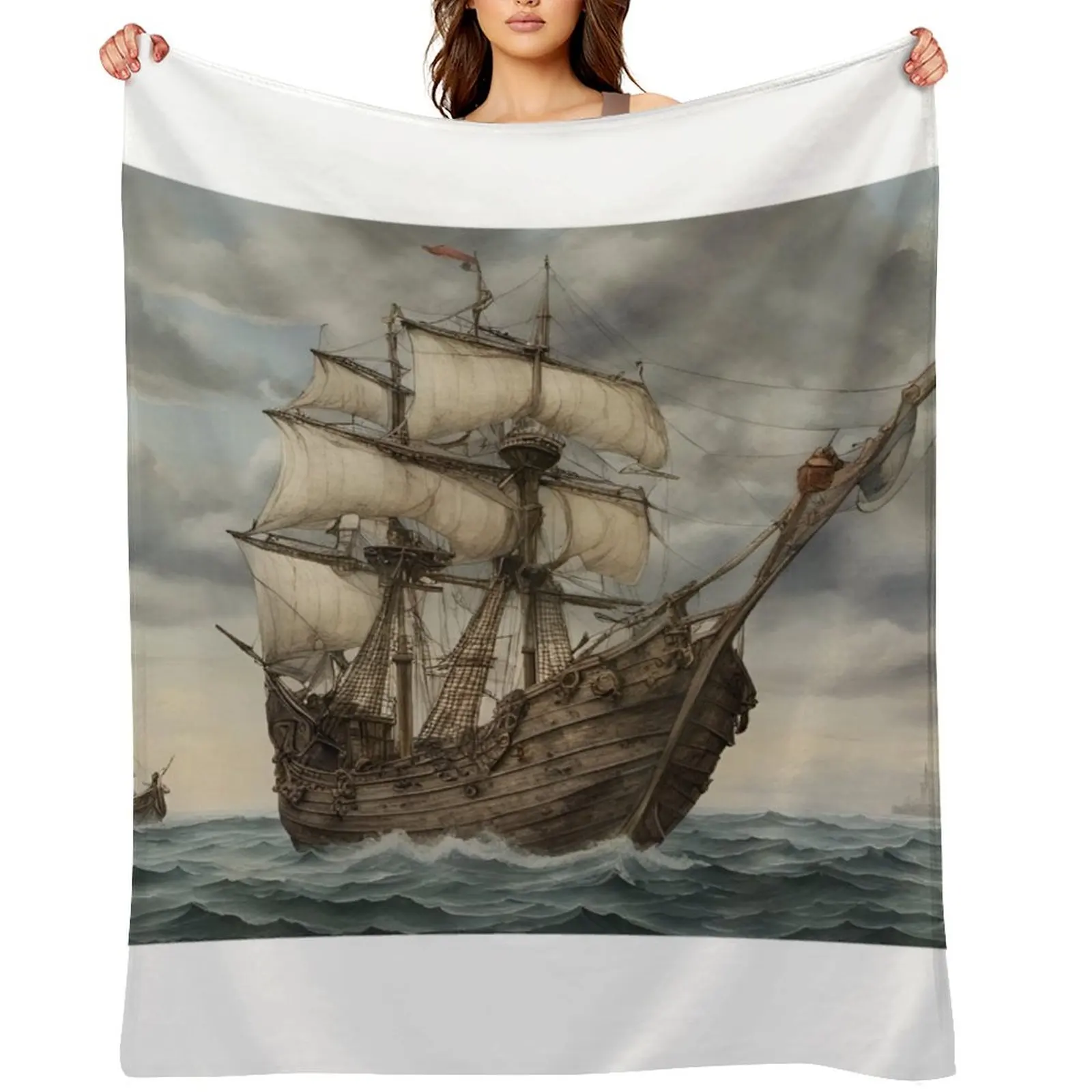 

Medieval ship at sea without crew Throw Blanket heavy to sleep Furry Sofas Cute Plaid Blankets