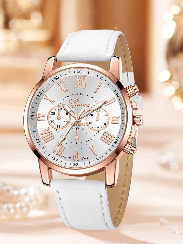 

2pcs/Set-Fashionable and Exquisite Women's Watch Casual Leather Strap Quartz Watch Rhinestone Bracelet Set (box Not Included)