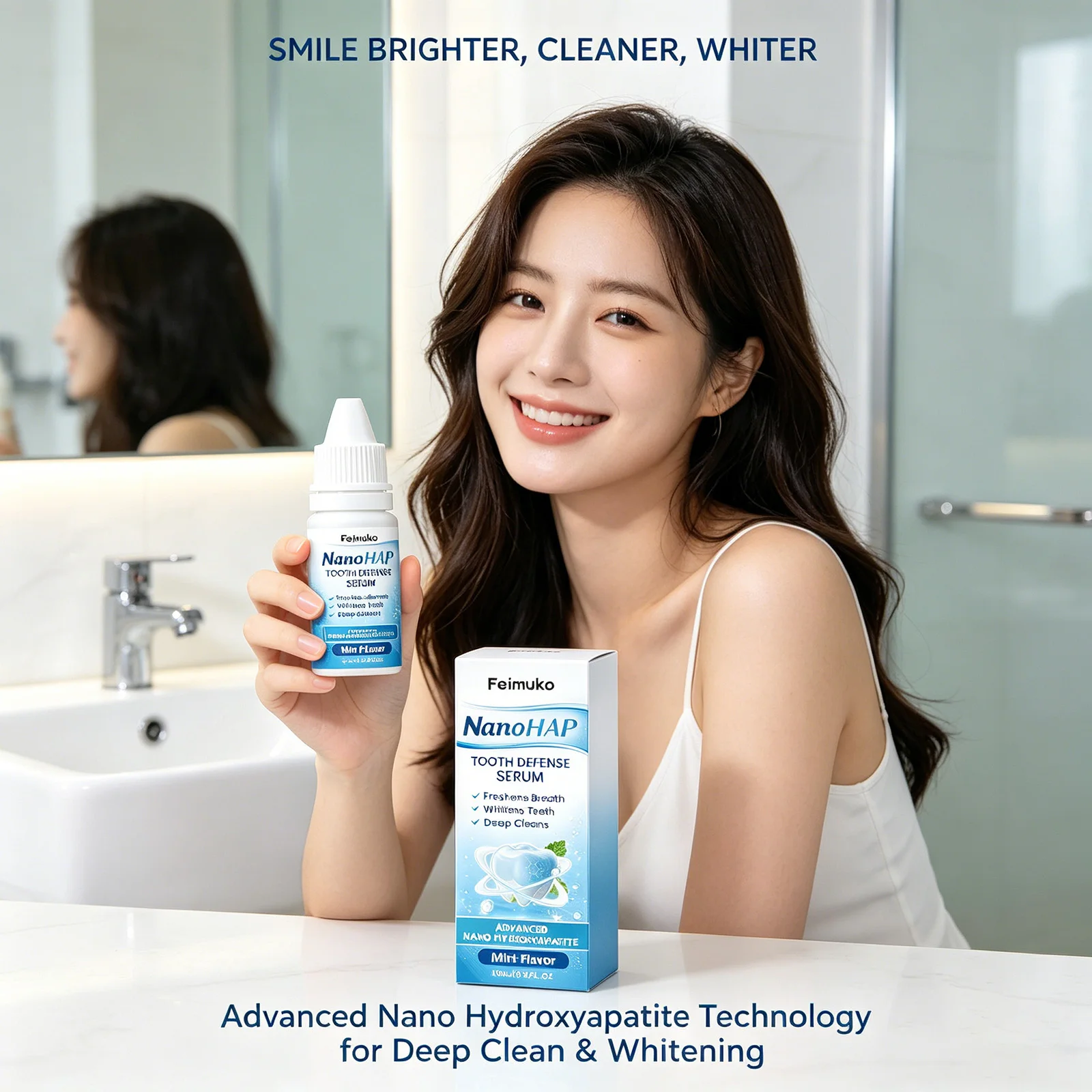 Feimuko NanoHAP Tooth Defense Serum Deep Cleaning Yellow Stain Remover Fresh Breath Hydroxyapatite Mint Teeth Whitening Serum