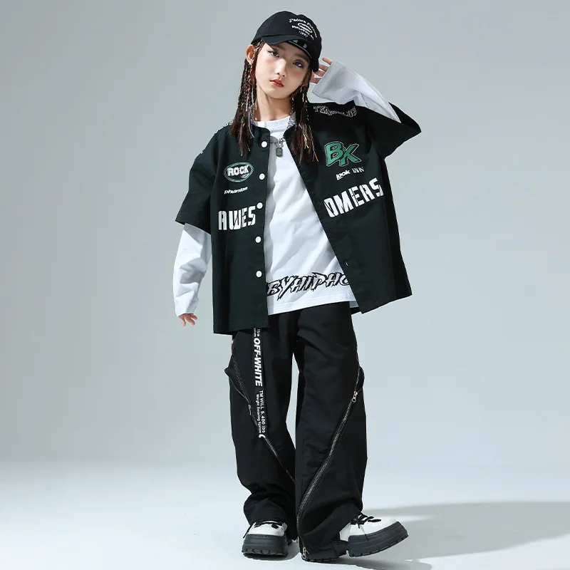 Costume de spectacle de danse de rue américaine pour enfants, ensemble trois pièces personnalisé pour garçons, Costume de piste de scène de danse Jazz pour filles
