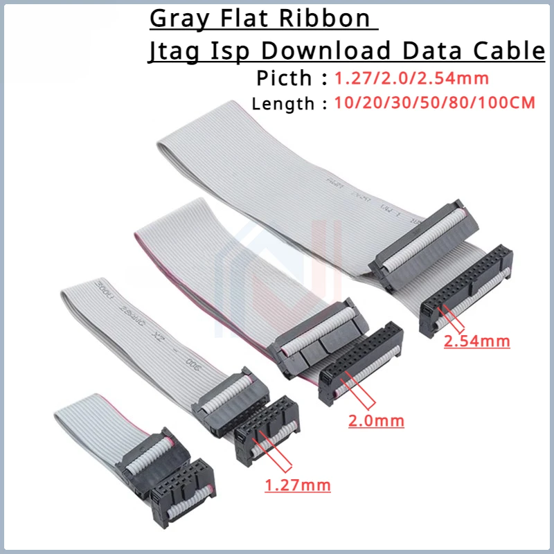 1Pcs FC-6/8/10/16/20/40/50 Pin 1.27mm/2.0mm/2.54mm Pitch Gray Flat Ribbon Jtag Isp Download Data Cable 1.27/2.0/2.54 20/30/50/CM