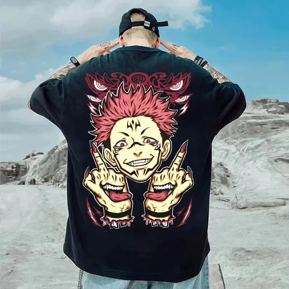 Anime Men's Cotton T-Shirt Harajuku Funny Ryomen Sukuna Printed Oversize Tops Jujutsu Kaisen Short Sleeve Gift Pullover Shirt