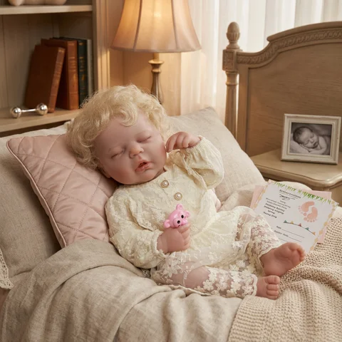 19 Inch Full Vinyl Body Reborn Baby Doll Alexis Hand Rooted Hair Luxury Palace Style Onesie Hand Painted Waterproof Bebe Reborn Collectible Art Gift