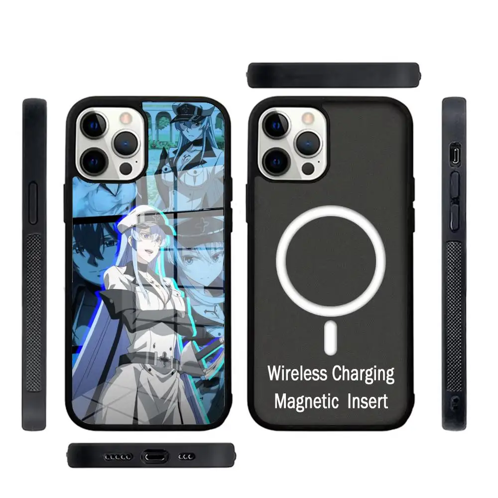 Esdeath Akame Ga Kill Anime Phone Case Glass For IPhone 16 15 Promax 14 13 Pro 12 11 Magnetic charging Covers