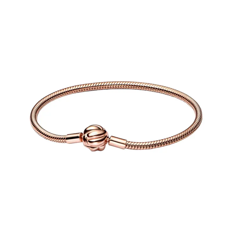 

LOGO True Love Knot Clasp Snake Chain Charm Bracelets For Women 14K Rose Gold Original Fine Jewelry Chinese Wedding Double Happy