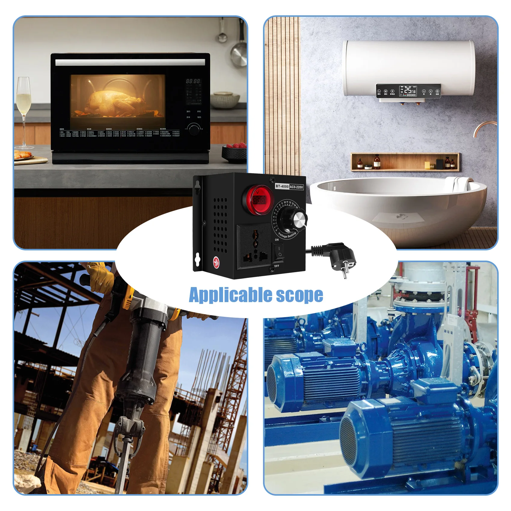 

A72T Ac220v 4000W Scr электронный регулятор напряжения, регулятор скорости вентилятора, диммер, электрический инструмент, регулируемый, EU Plu