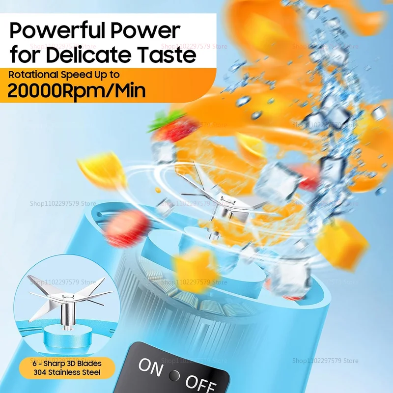 عصارة كهربائية محمولة 380 مل، خلاط عصائر قابل لإعادة الشحن عبر USB، معالج طعام صغير، خلاط فواكه للسفر والتخييم والمطبخ