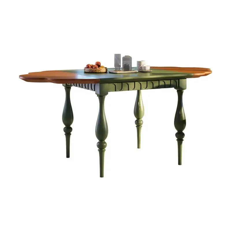 Retro style solid wood dining table household folding French medium-ancient green small apartment foldable ash wood dining table