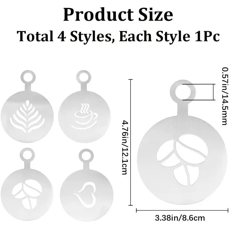 4Pcs/Set Stainless Steel Coffee Themed Art Stencils for Cake And Cookie Decorating Spray Paint Baking Mold Coffee Decoration Too