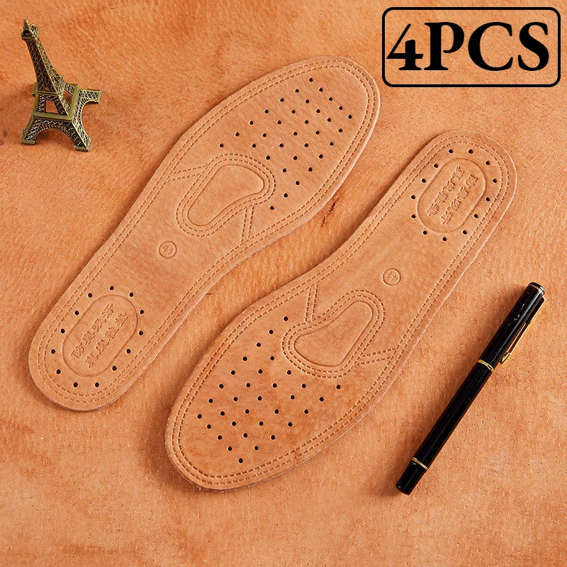 4Pcs Cowhide Leather Insole For Shoes Men Comfortable Deodorant Orthotic Insoles Flat Feet Lightweight Leather Flats Shoe Soles