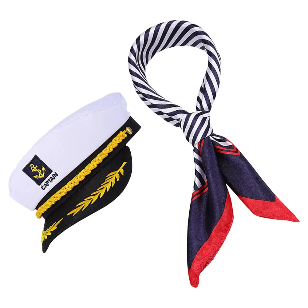 

1Set Boat Captain Hat and Scarf Nautical Costume Accessories Soft Durable Material Yacht Sailor Party Wear Sailors Hat