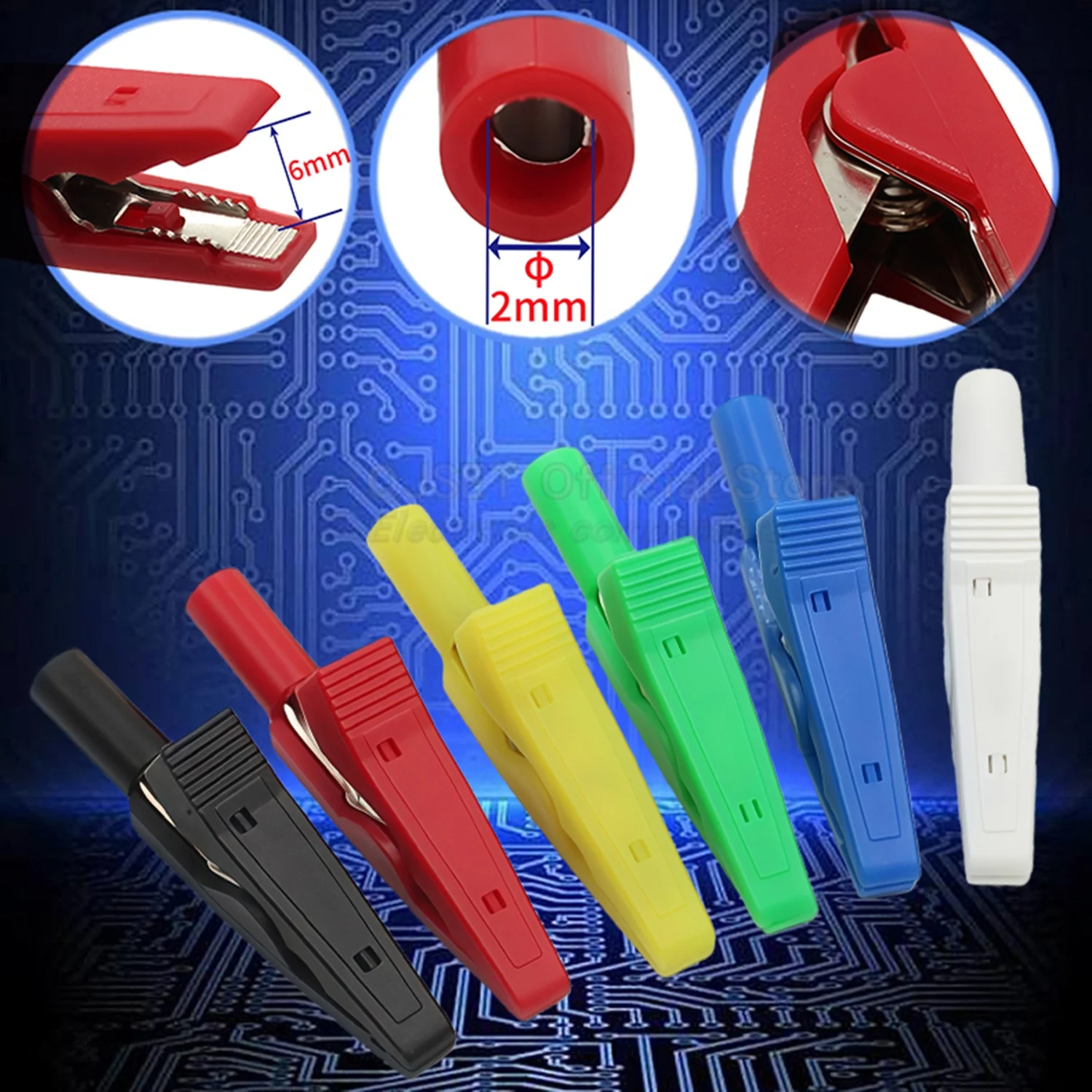 6pcs/1set Pure copper 2mm Insulated Alligator Clip 60V10A Medical Electrode Clips Multimeter Pen-Style Probe Test Clips 2mm Jack