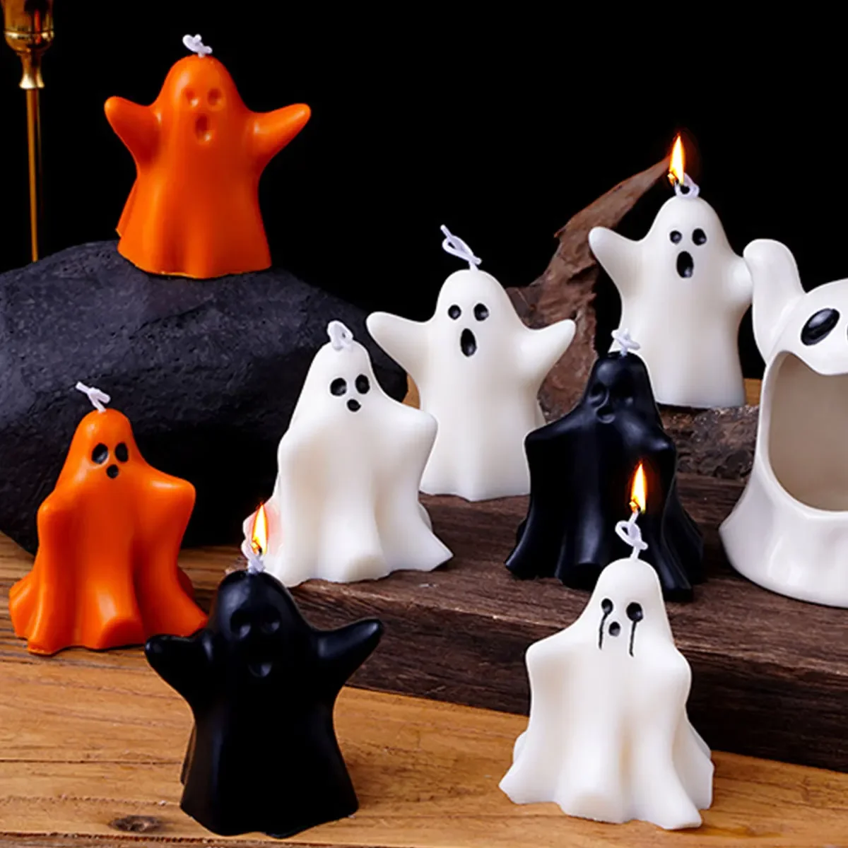 

Halloween 3D Ghost Silicone Candle Mold Multi Style Spectre Soap Resin Mould Chocolate Cake Decor Painting Plaster Festival Gift