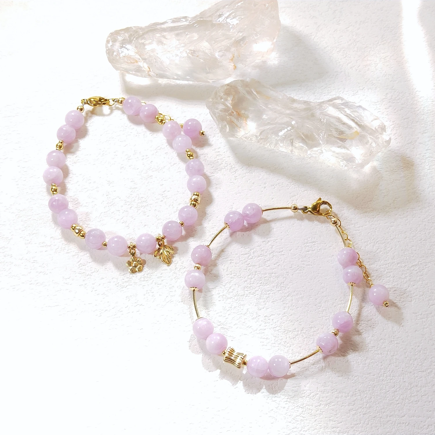 Lii Ji Kunzite Natural Stone 4-7mm American 14K Gold Filled Charms Handmade Bracelet