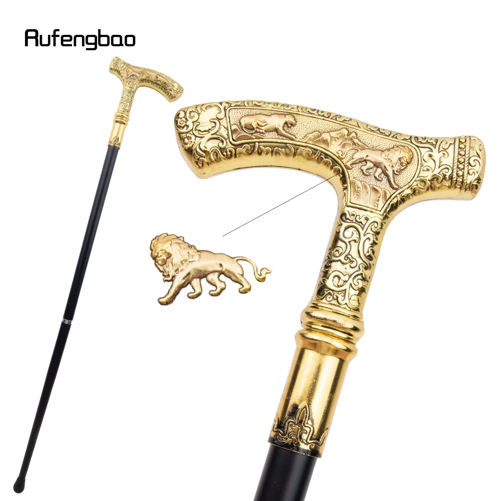 Golden Lion Luxury Pattern Walking Stick Party Fashion Elegant Walking Stick Decorative Cospaly Cane Knob Crosier 89cm