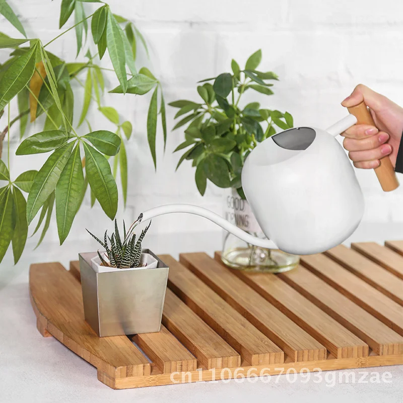 

Stainless Steel Drum-Shaped Long-Mouth Watering Can for Garden Flower Care Household Balcony Water Sprayer in White Black Sand