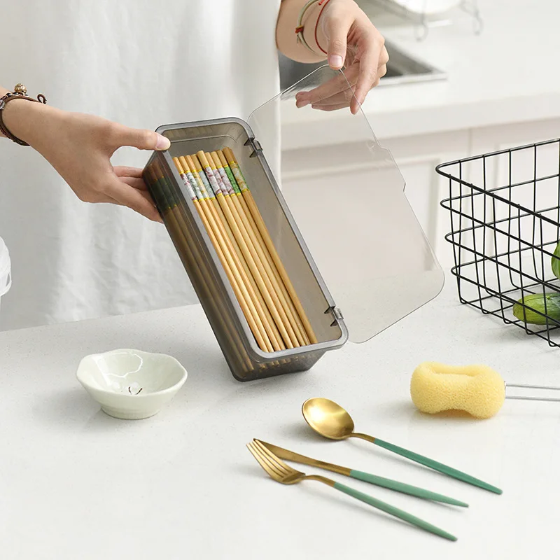 Cutlery Organiser Box With Lid And Drainer For Kitchen Tableware_voghion.com