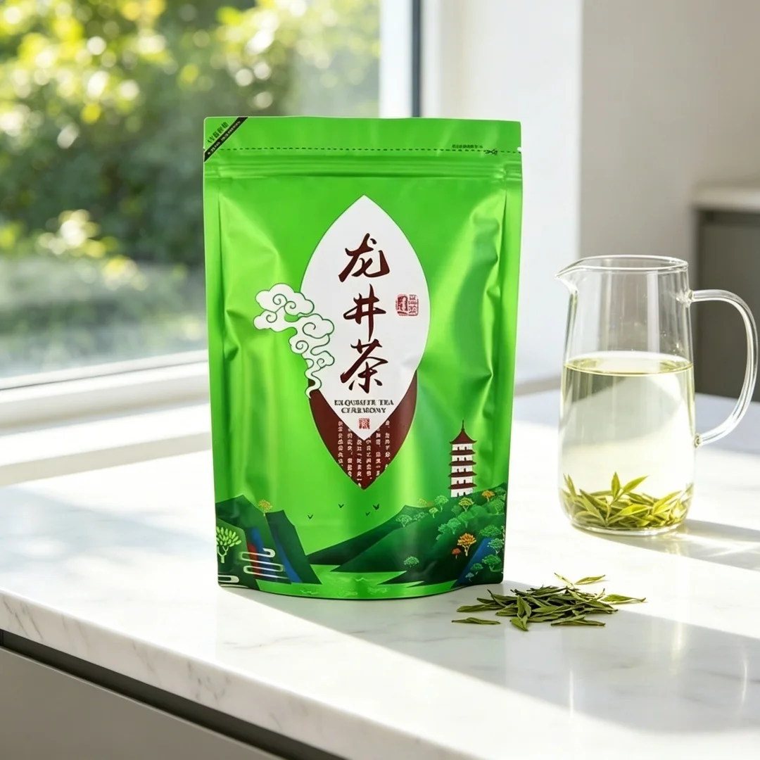 Chinese Longjing Tea Set Zipper Bags Maojian Biluochun Green Tea Recyclable Sealing Packing Bag No Packing Bags