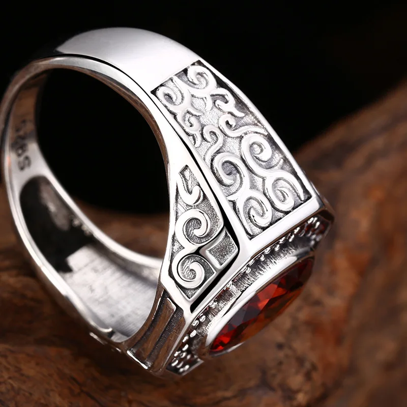 BOCAI S925 Sterling Silver Rings Vintage Personality Simple Eternal Rattan Pattern Zircon Adjustable Ring Fine Choice Jewelry