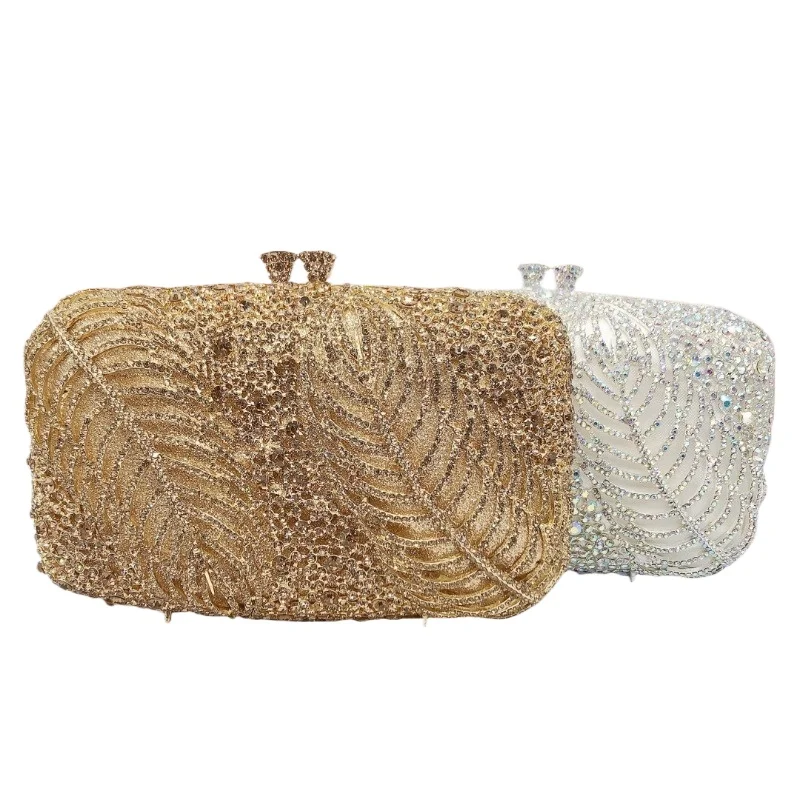 Women's Clutch Bag with Rhinestone Leaf Design Crystal Embellished Sparkly Evening Party Wedding Banquet