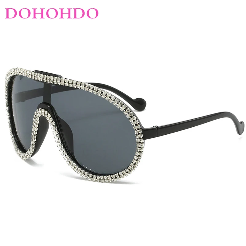 

DOHOHDO 2024 New Oversized Diamond Sunglasses Women Trendy Personalized One-Piece Sun Glasses Men Toad Mirror Windproof Eyewear