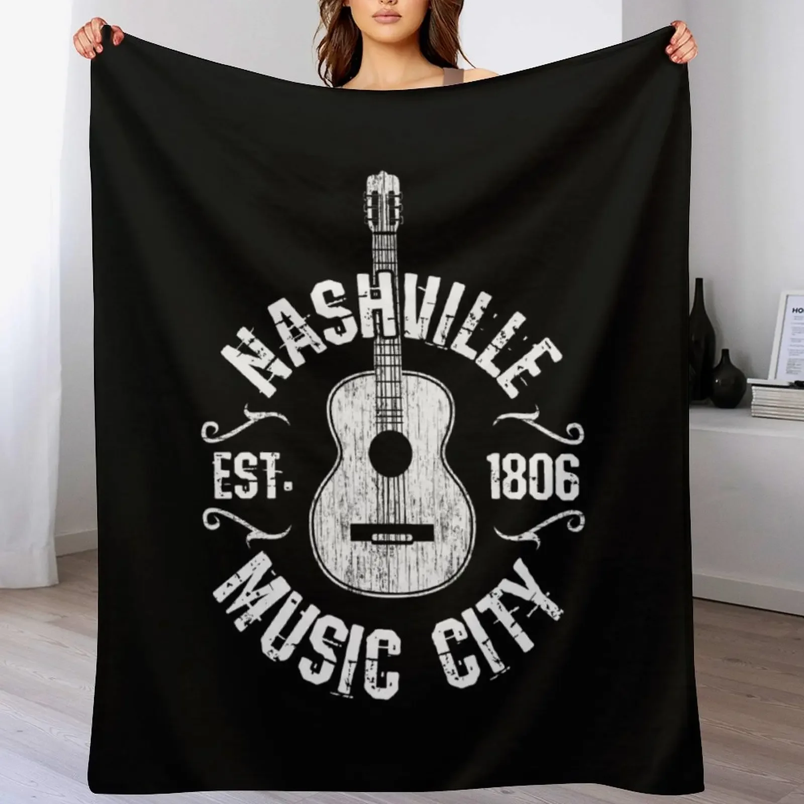 

Nashville Music City USA Country Music Gift Throw Blanket Soft Thermals For Travel Blankets