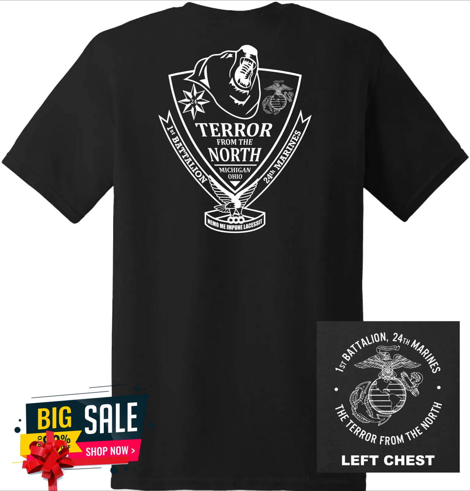 

US Marine Corps -1st Battalion, 24th Marine Regiment T-Shirt 100% Cotton O-Neck Short Sleeve Summer Casual Mens T-shirt