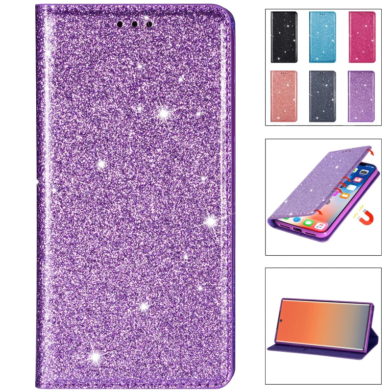 

For Xiaomi Redmi Note 12S 12 Pro 11 Pro 11S 11T 10S 10 Pro 9 Pro 8T 12C 11A 10C 9A Wallet Glitter Magnetic Suction Leather Case