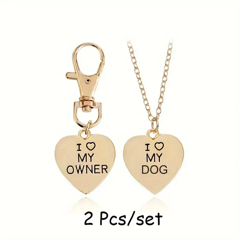 2pcs/set I LOVE MY OWNER&DOG Master And Pet Necklace & Keychain Set For Men Women Dog Pendant Key Chain Birthday Gift