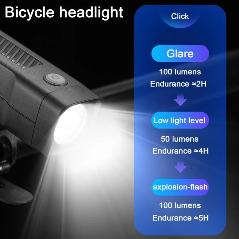 Bicycle Front Light USB Rechargeable Waterproof Bike Lights with Rubber Straps 3 Modes Adjustable Handheld Detachable Flashlight