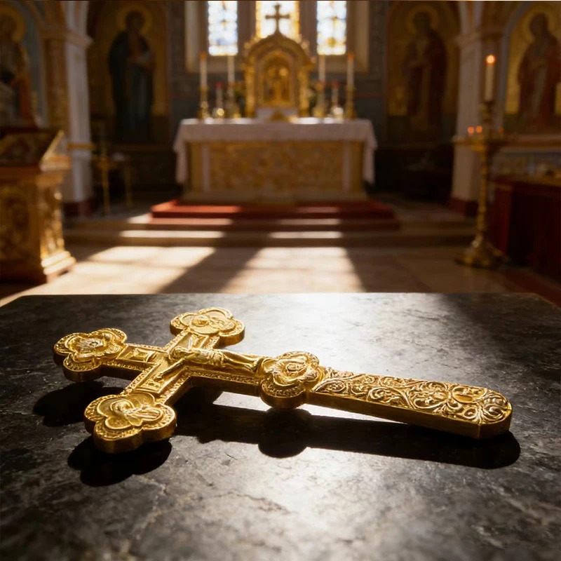 HTISOK Neues Elegantes Goldfarbenes Orthodoxes Handkreuz mit Blumengravuren für Gottesdienste und Persönlichen Spirituellen Schutz – Detail 10
