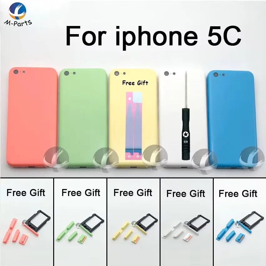 For iphone 5C Back Housing Rear Cover Battery Lid Door Chassis Frame High Quality AAA + Free Battery Sticker & Tool With Logo