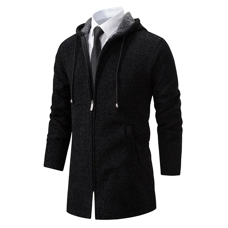 Autumn Winter Men's Fashion Overcoat Sweater Cardigan New Velvet Padded Casual Jacket Male Hoodies Korean Jumper Zip Trench Coat