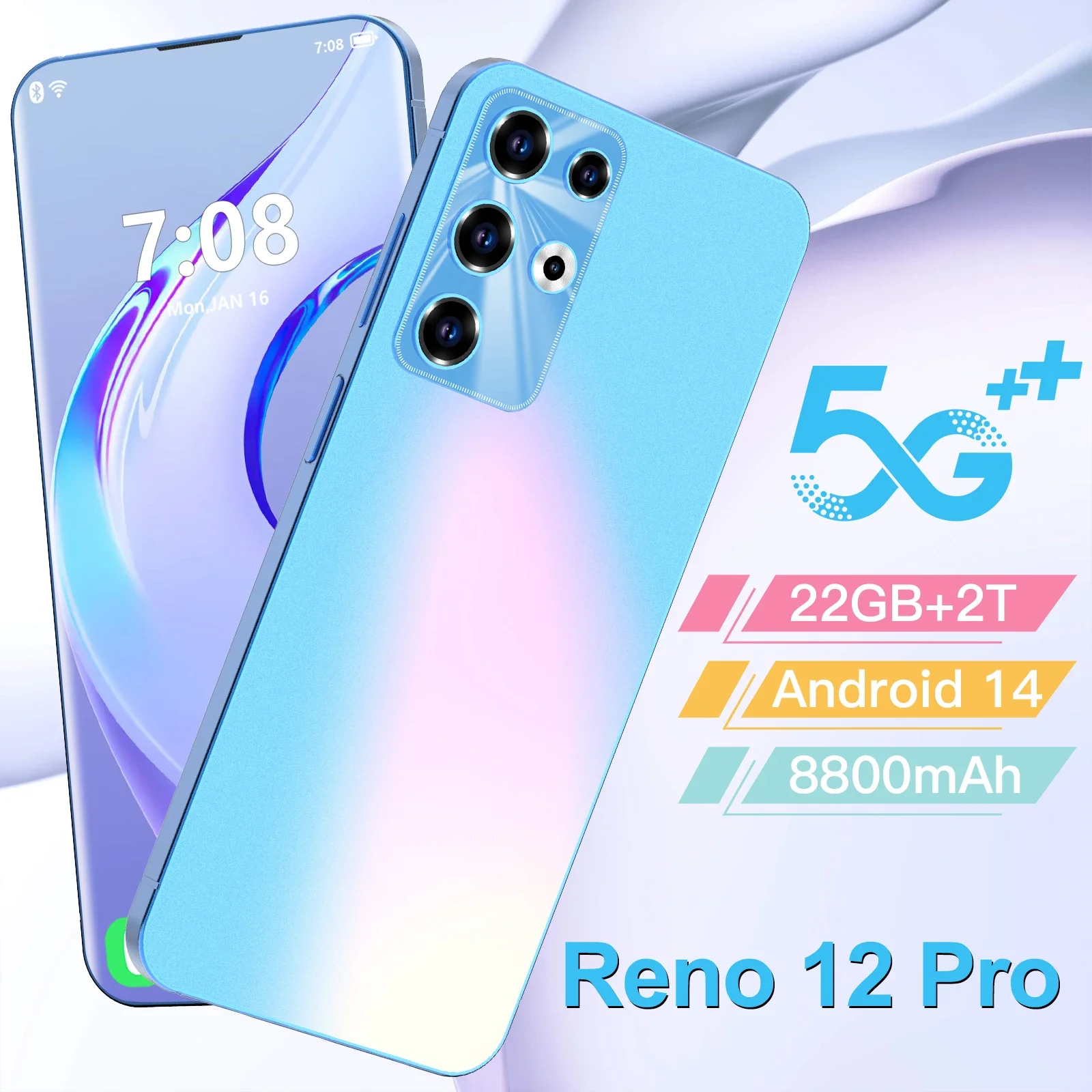 Original Reno 12 Pro  Smartphone 7.3’ Full Screen, 72+108MP Cameras, Android 14, 22GB+2TB, Qualcomm8 Gen 2, Global SIM