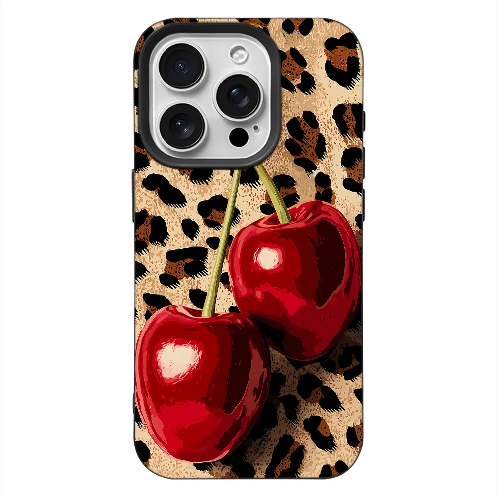 Cherry Leopard Lip Phone Case For Samsung A05S A06 07 15 16 34 35 53 54 55 S23 24 25 Ultra S24 FE A17 26 36 56 Protective Cover