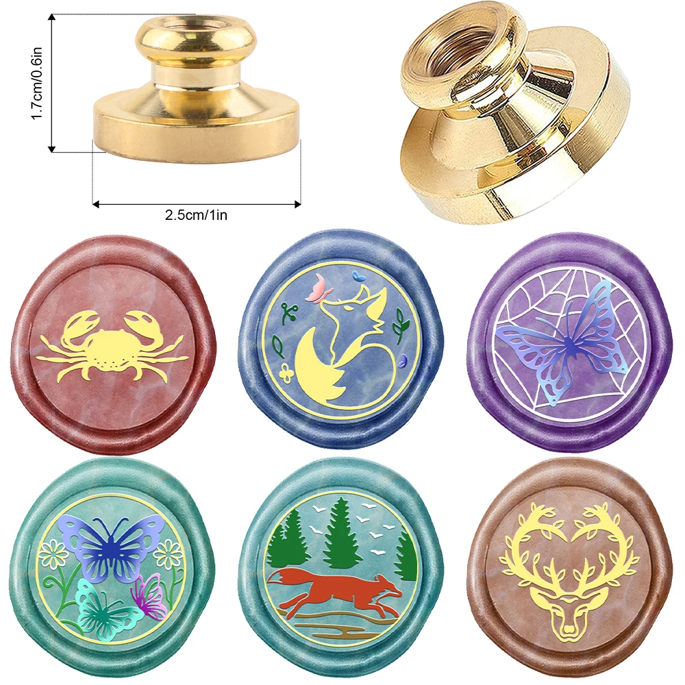 

1 шт., восковая печать, штамп с узором бабочки, краба, лисы, восковой штамп 25 мм, твердая латунь, наконечник для конвертов, приглашений, подарочных открыток