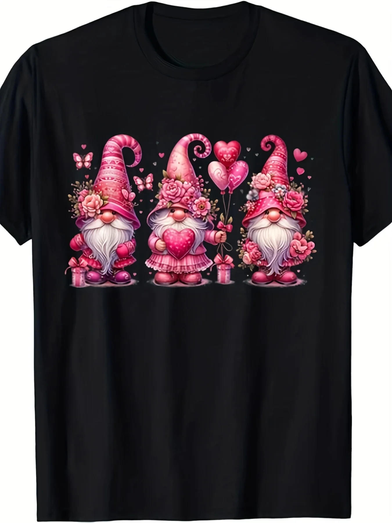 Valentines Gnomies Girls Womens Heart Gnome Valentines T Shirt Men Women Men's Casual Short Sleeve funny graphic tees T-Shirt Comfortable Casual Attire for Casual Attire, Everyday Sportswear |   Playful Print Tshirt |   Comfortable Fit