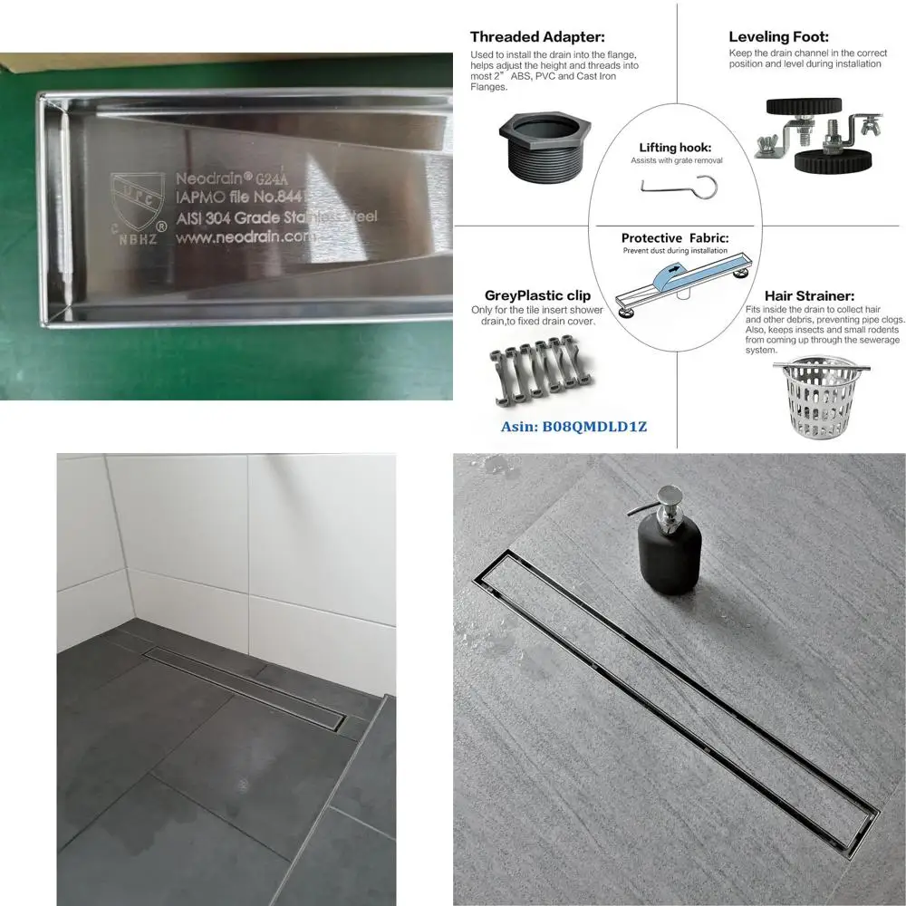 

30-Inch Brushed Stainless Steel Linear Shower Drain with Tile Insert and Hair Strainer