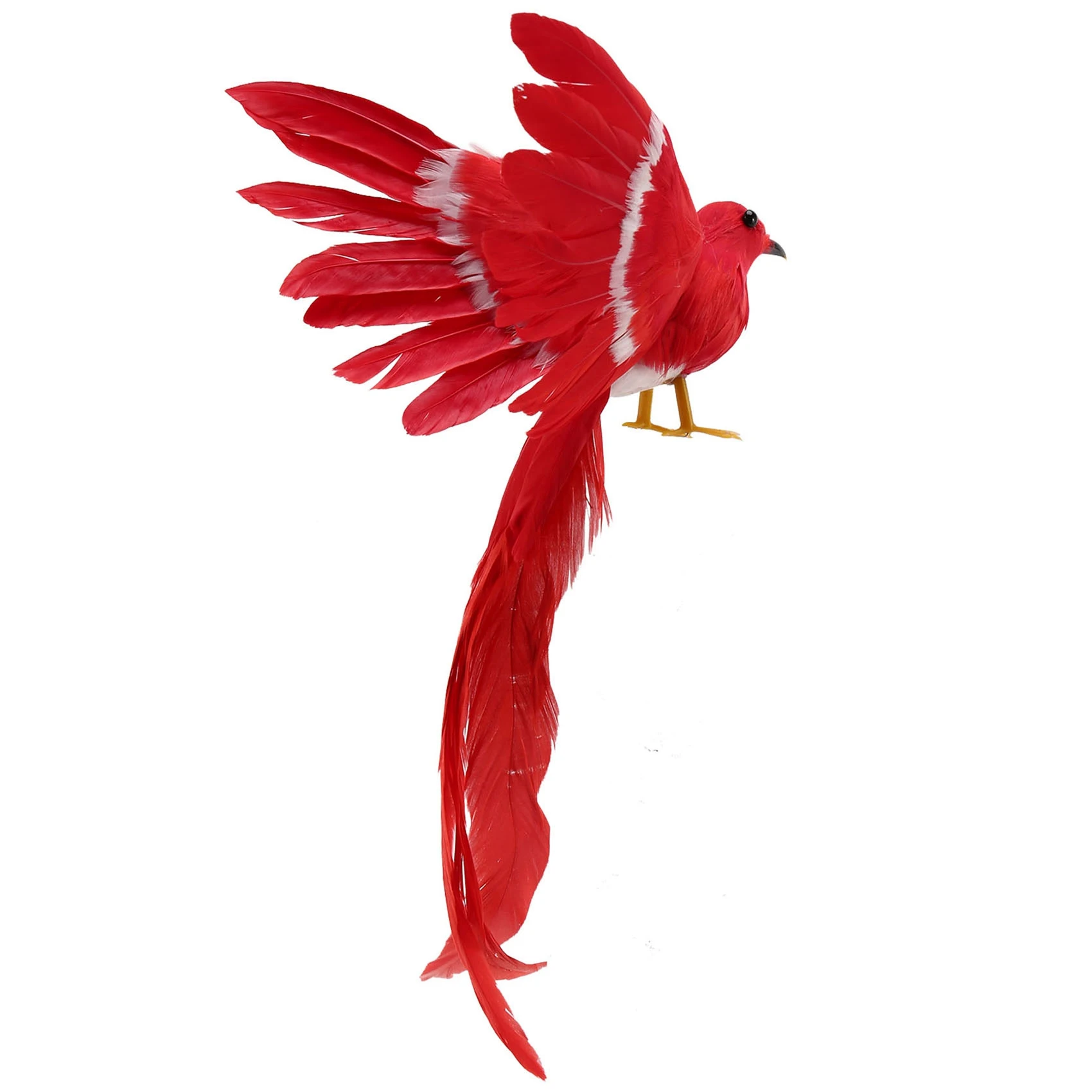 Artificial Bird Feathers Plastic Figurine Landscape Ornament Garden Decor Christmas DIY Halloween - #3(Red tail) 28 * 5 * 3cm