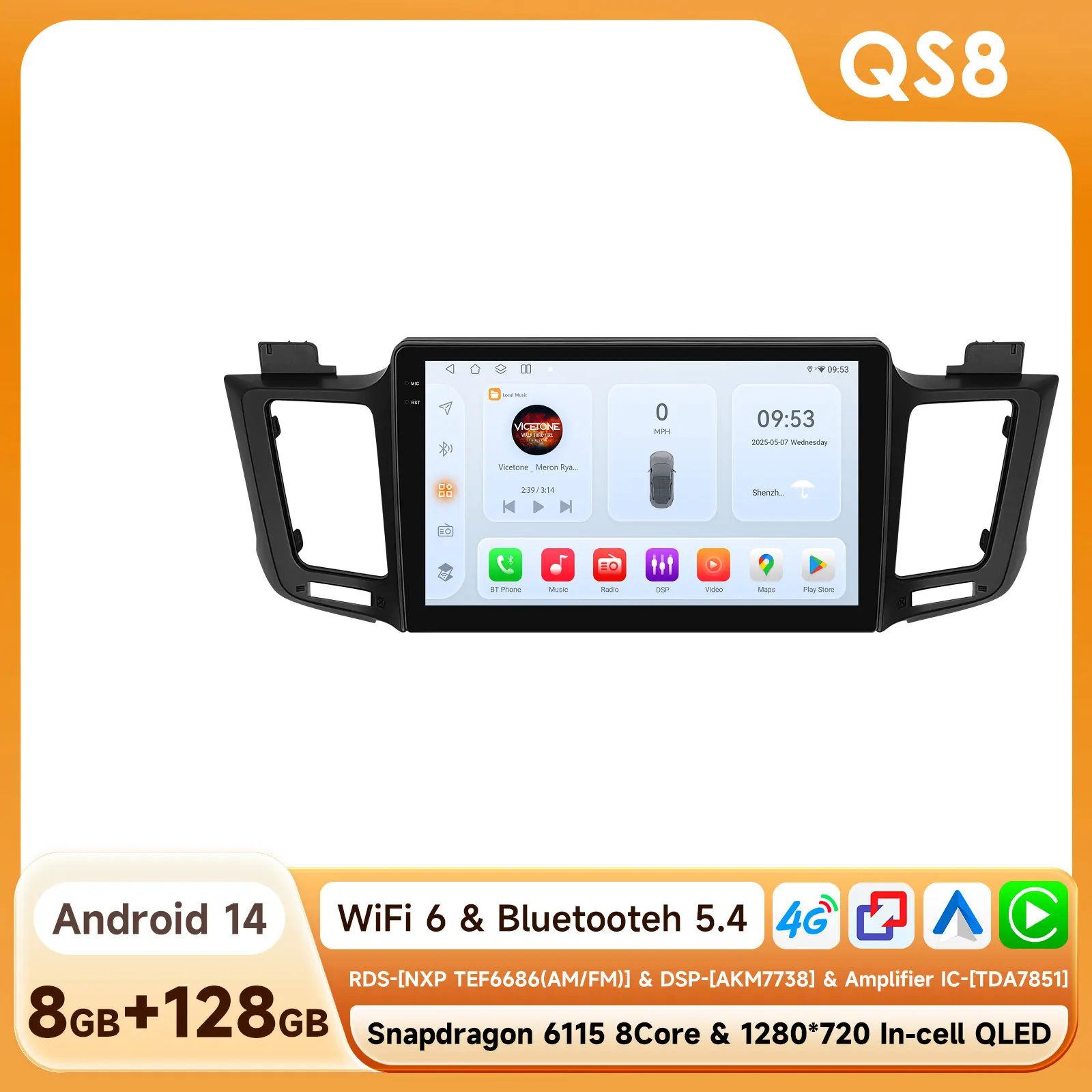 Hizpo 8 Core AI Voice WIFI autoradio multimediaspeler voor Toyota RAV4 RAV 4 2013 - 2017 DSP Android 14 autoradio Carplay