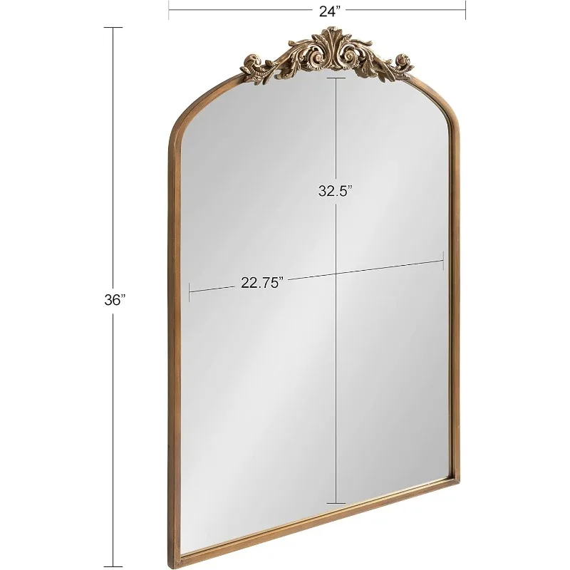 Traditional Arch Mirror 24 x 36 Antique Gold Baroque Inspired Wall Decor for Entryway and Fireplace Or Living Room Bath Mirrors