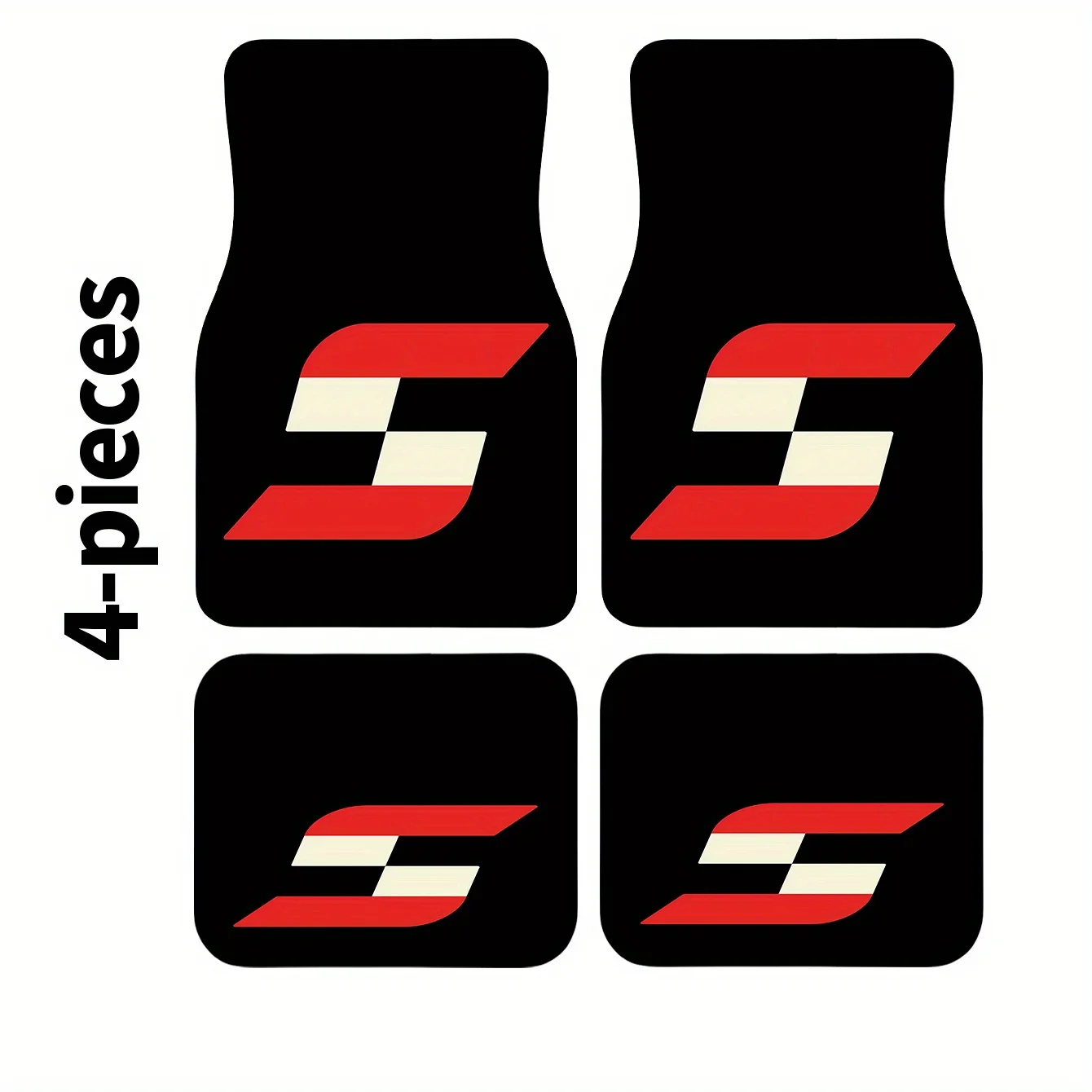 4pcs Red And White Block Letter S Pattern Car Mats | Premium Polyester, Bold Design, Perfect Fit For Any Vehicle, Stylish Automo