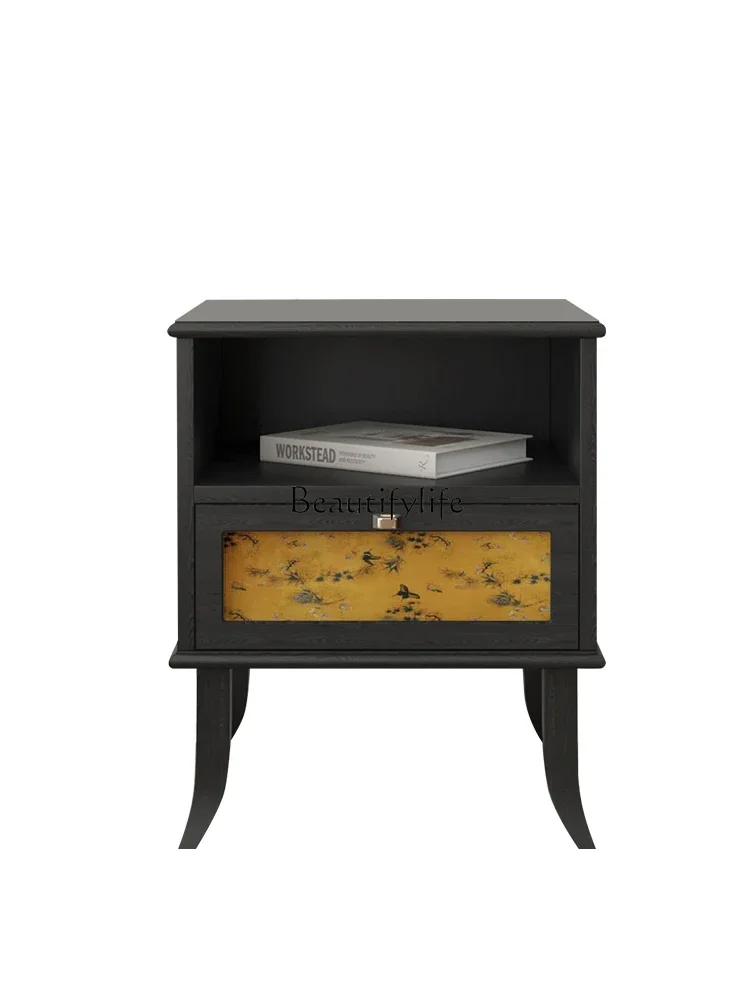 

FG40Retro Bedside Table Sofa Side Table High-Grade Solid Wood Wall Living Room Storage Locker